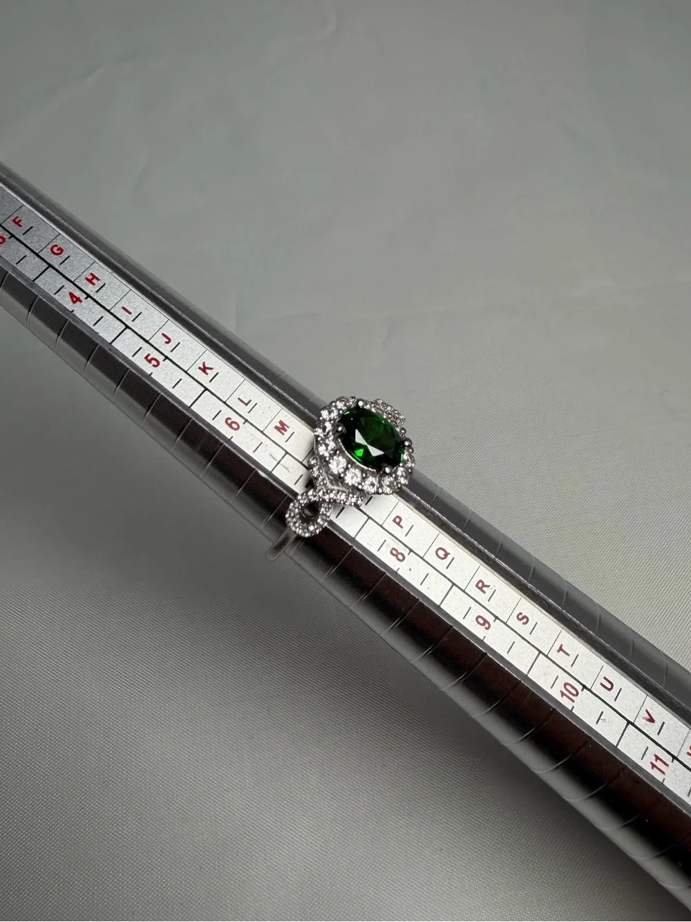 Lab Emerald Ring Sterling Silver Oval CZ Halo Moissanite Accents NWT Size 7.25